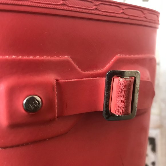 Hunter Tall Glossy Coral Flame Rain Boots Size 7 - Picture 9 of 12